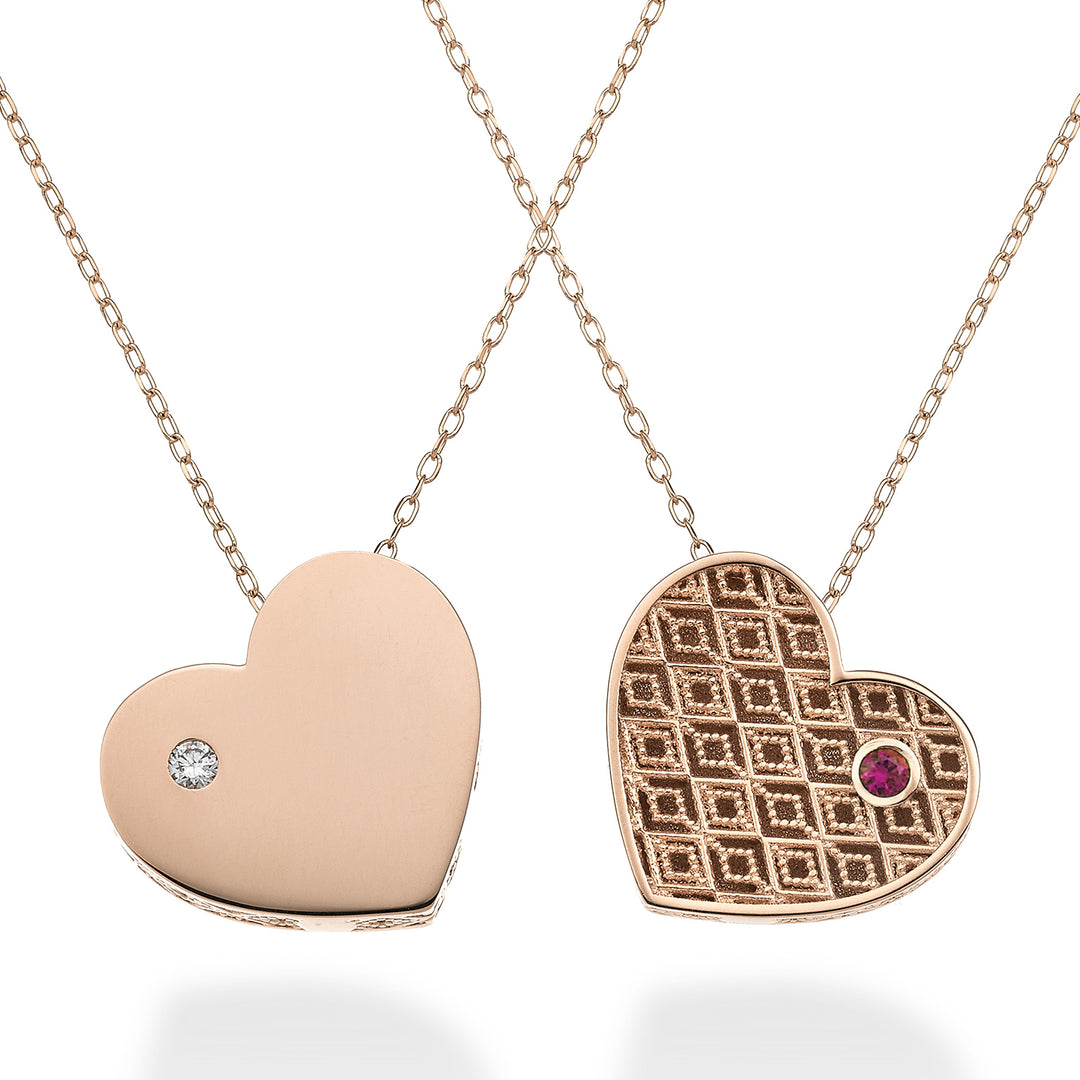 Nihama cl 18 Karat großes Herz, einseitig poliertes Roségold, Durchm. 0,02 ct Rubin 0,02 ct NDCUOREGLO3