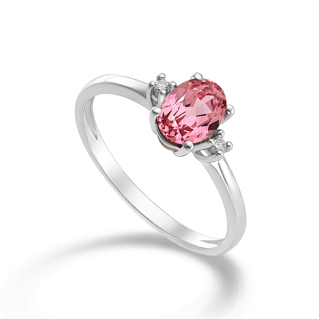 Mikiko een 18k ovale roze saffier 7x5 ct.0.80 diam. ct.0,03 MA5073O4ZFRP
