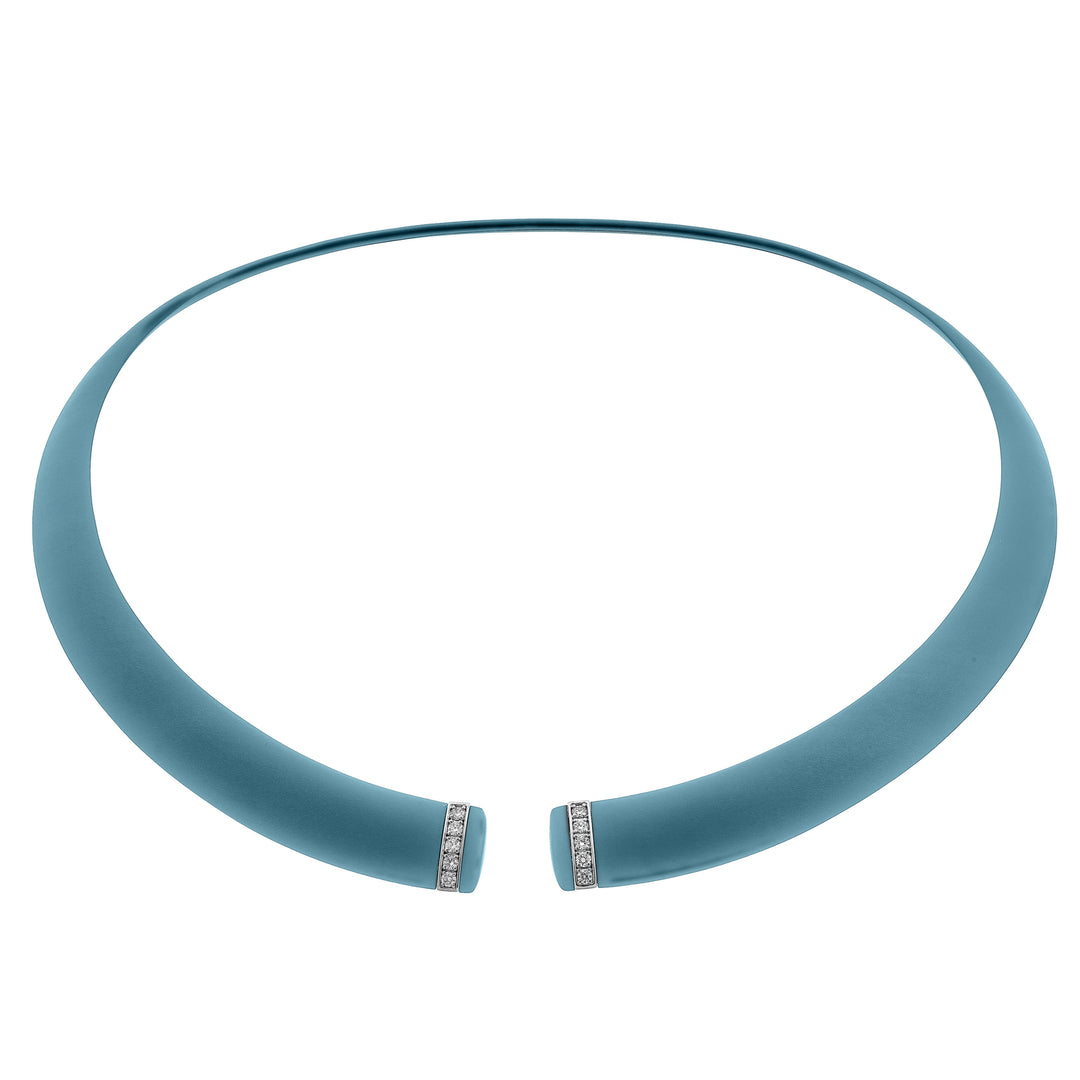 Golay-choker van blauw getextureerd titanium met 18k witgouden elementen, bezet met diamanten, middelgrote maat GD013O4DIBLTX_M
