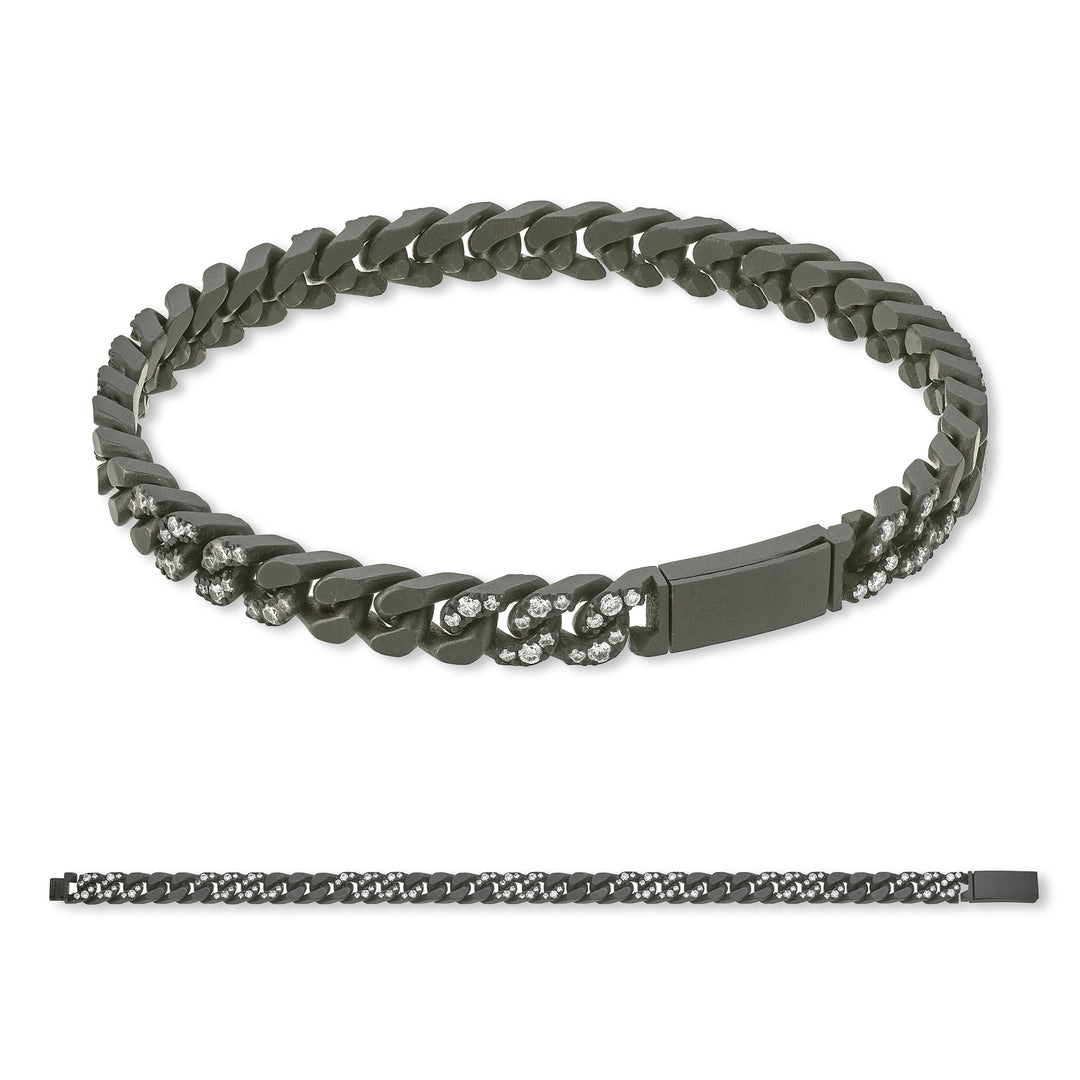 X-Diamond groumette bracelet 37 small hammers in black titanium 3+3 recessed and smooth + ch titanium inc. 20cm LXDBRG002DI2NE-200
