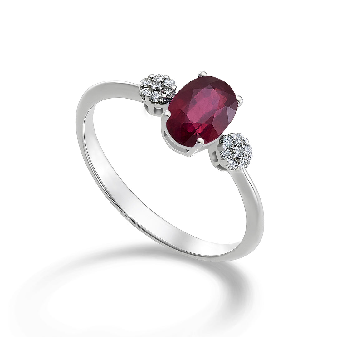 Mikiko een 18k robijn n. ovaal 7x5 ct.0,85 diam. ct.0,08 MA5058O4RBN085