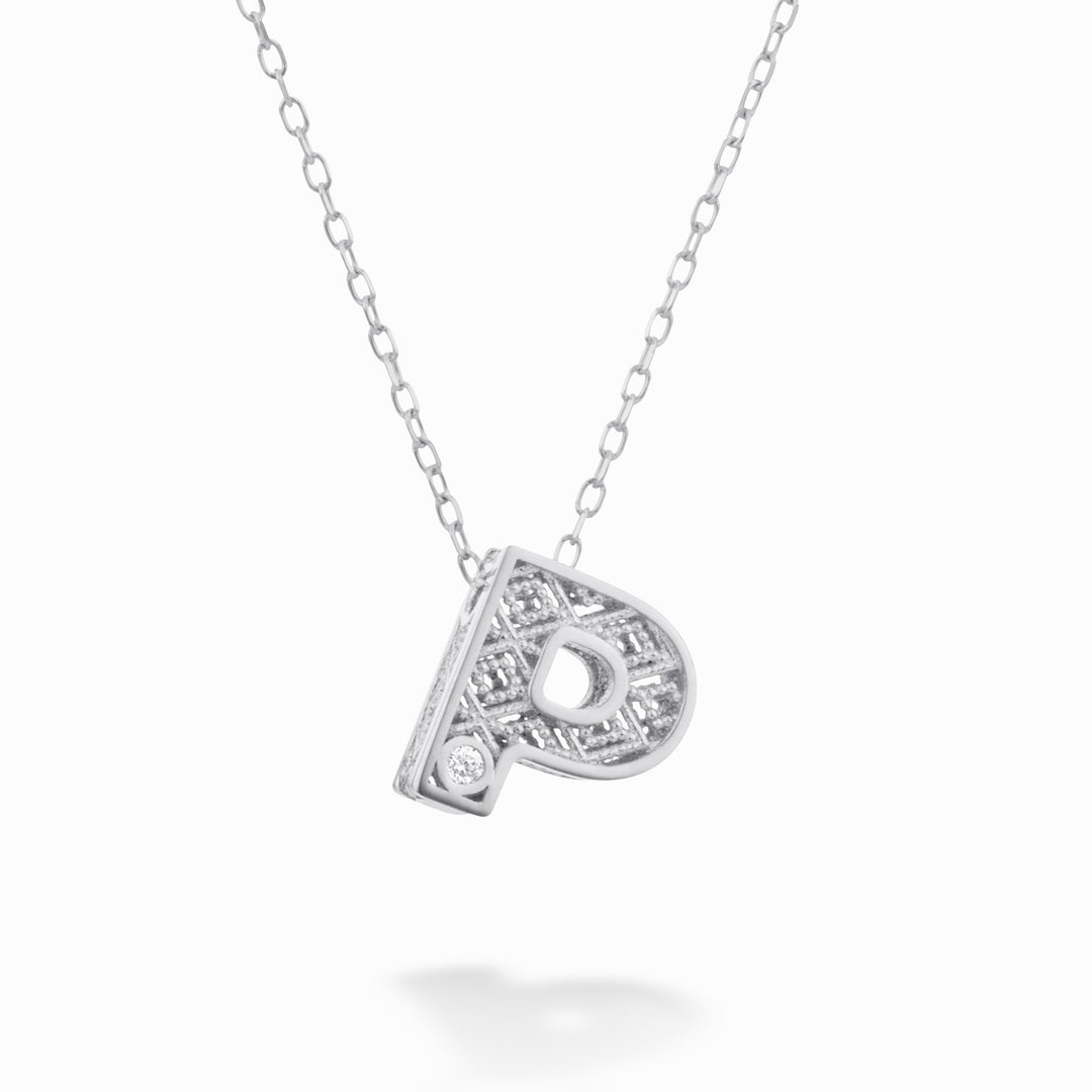 Mikiko cl 18k letter p witgoud diam. ct.0,01 MDLETPO4