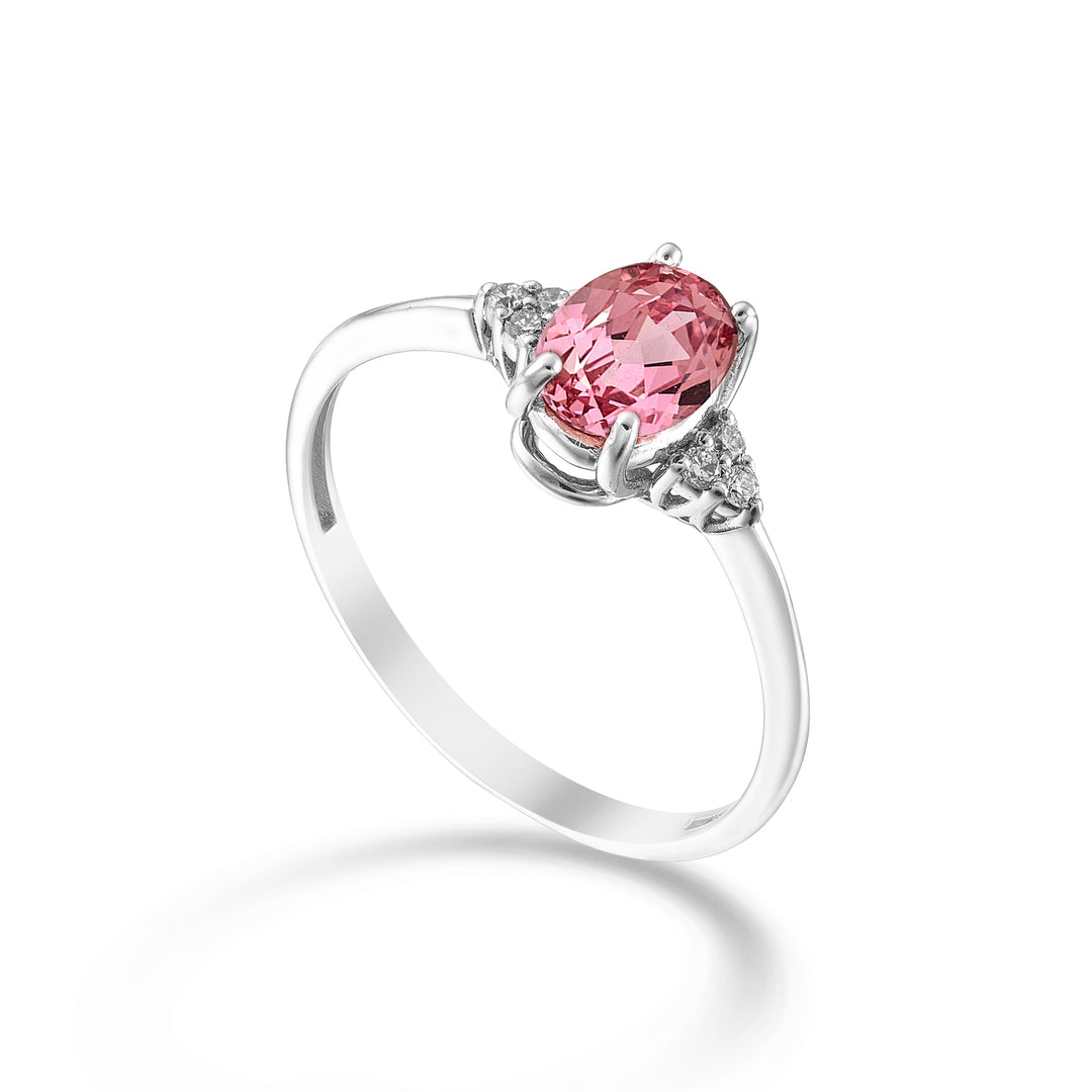 Nihama een 18k ovale roze saffier 7x5 en zijdiamanten NA5210O4ZFRP