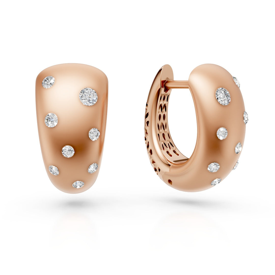 Golay hoop earrings in 18k gold, satin-finished on the front, with scattered diamonds and shiny perforated back, in rose gold GOR012O3DI