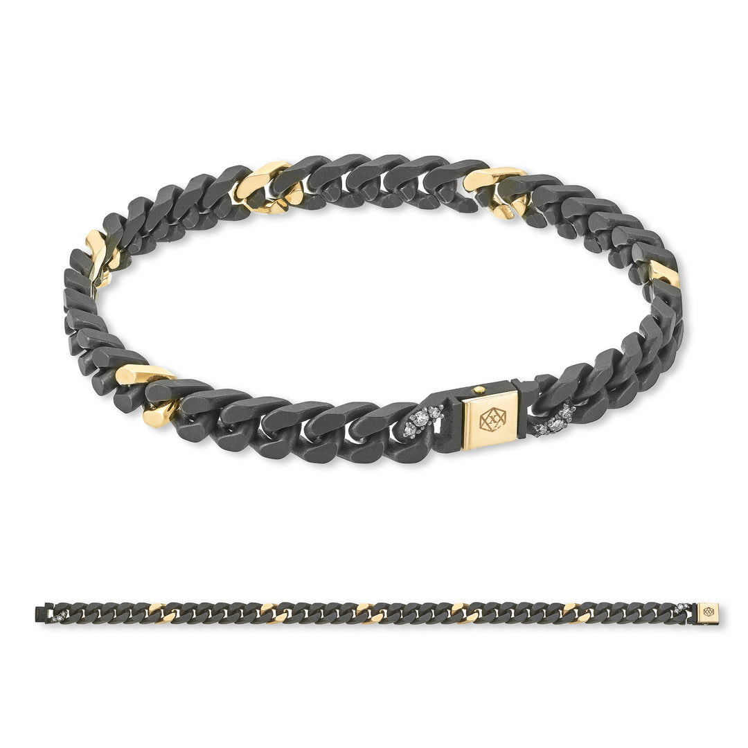 X-Diamond groumette bracelet 34 small black titanium links + 5 smooth 9k rose gold + ch tit inc. short with button 9k rose gold 20cm LXDBRG002R3DI1NE-200