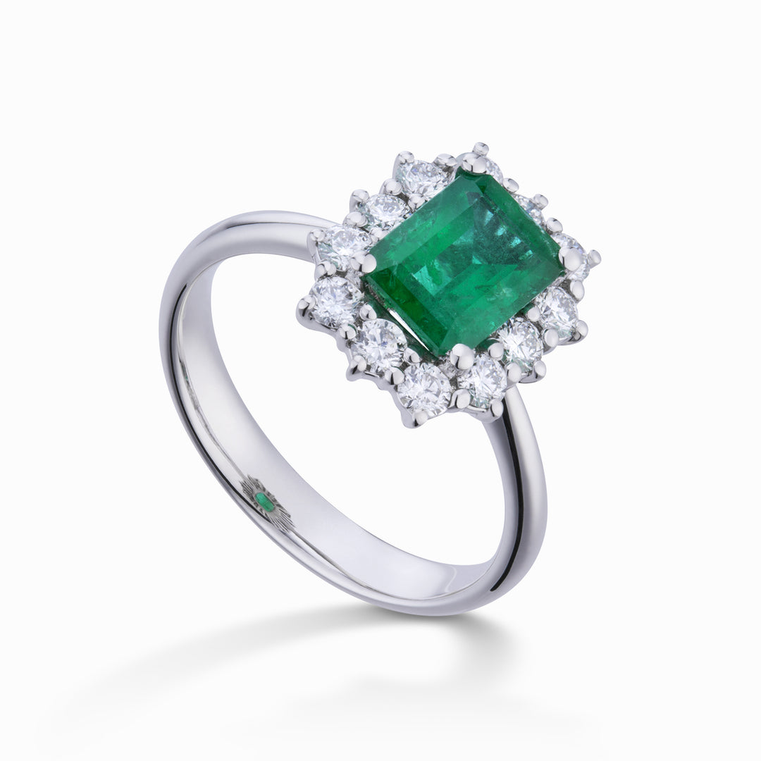 Golay octagonal emerald ring 6x8 and 12 stones ACL058DISM3-23271110172