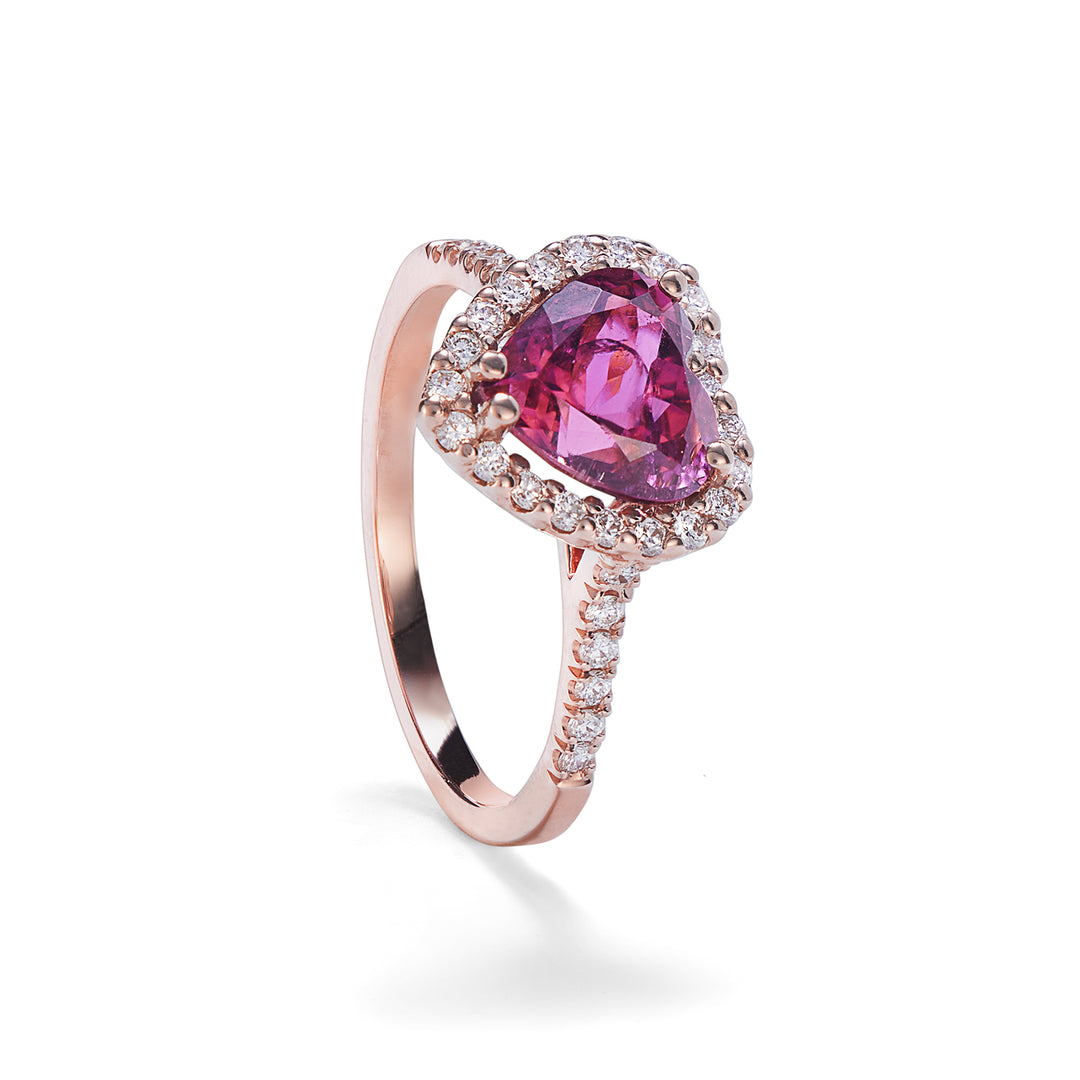 Golay hartvormige roze toermalijn ringmaat. 8x8 en diamanten ACLC060DITO2-22097110010