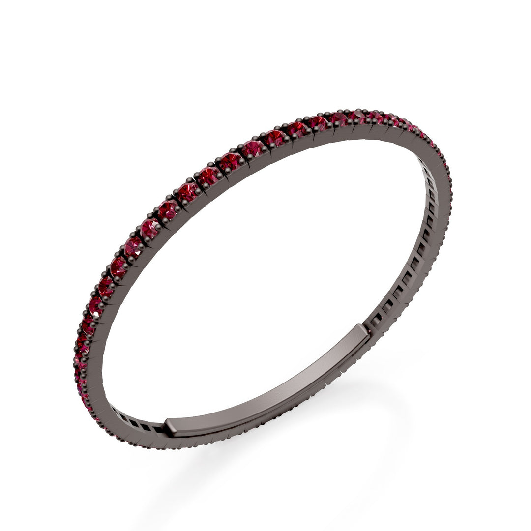 X-Diamond Tennisarmband aus grauem Titan, vollständig mit Rubinen besetzt, mit Butterfly-Verschluss, 18 cm, zweite Größe LXDBRT012RUGR-180
