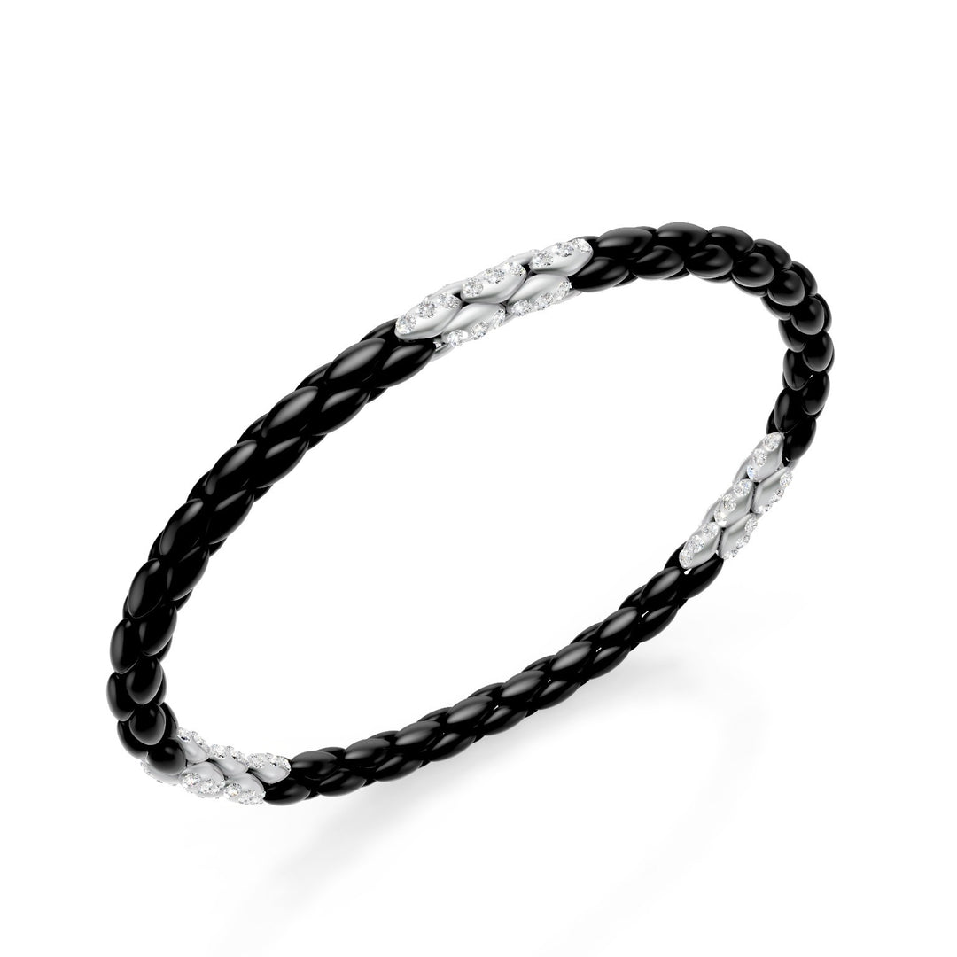 Golay-armband in zwart titanium en 15 geplaveide inzetstukken in platina met elk 3 diamanten, visgraatschakel, 19,5 cm GBR038E15PTDINE-195