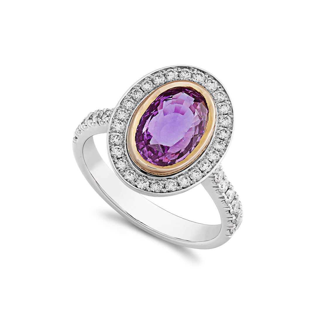 Golay ovale roze saffierring 7x10 en contourdiamanten ACLC049DIZP-22048110018