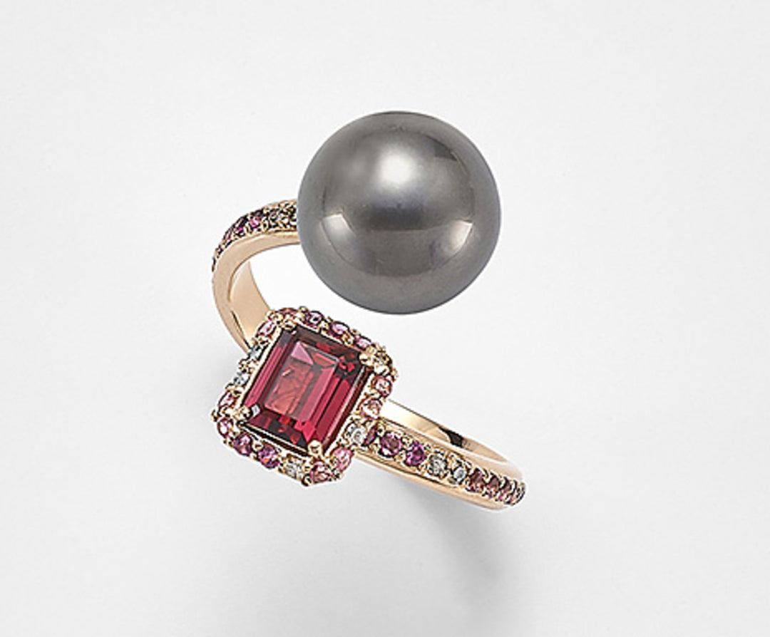 Mikiko, 18 Karat SSPB, 10/11 ct. 0,16 Diam, brauner, rosafarbener Turmalin und Rhodolith MA0772O3SANE100