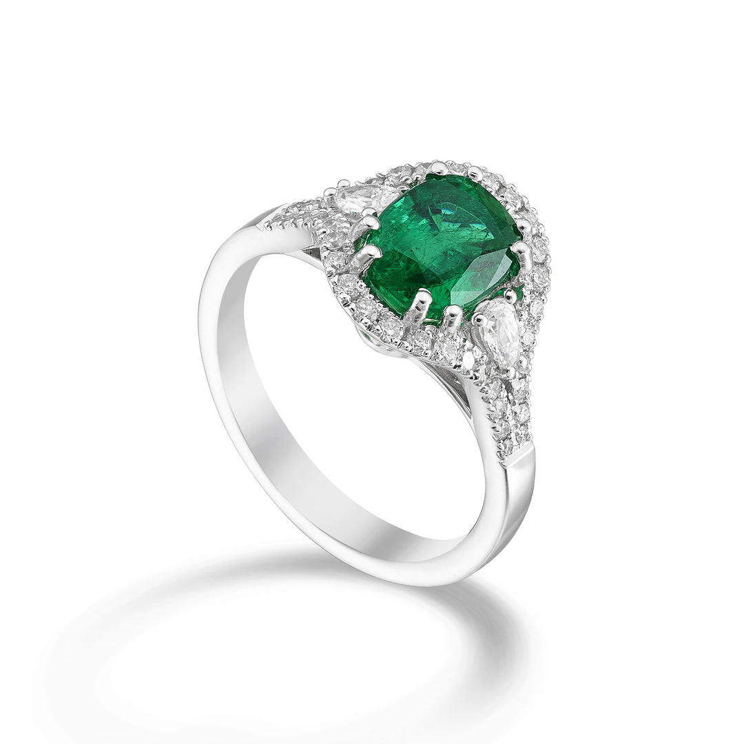 Golay oval emerald ring 8x6, lat drop and diamonds ACLC138DISM86-24088110075