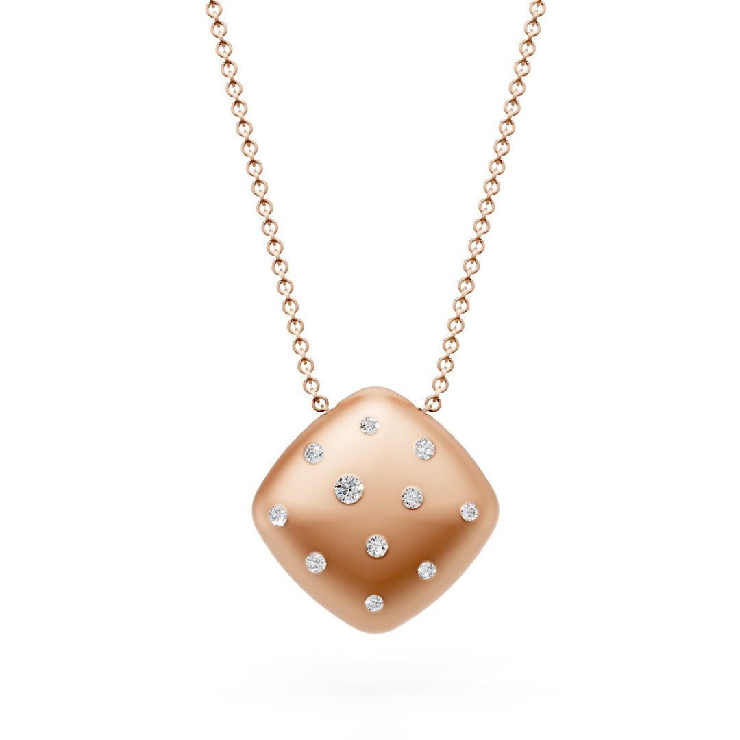 Golay ketting met ronde ruitvormige hanger in 18k goud, met verspreide diamanten, satijnroze GD010O3DI