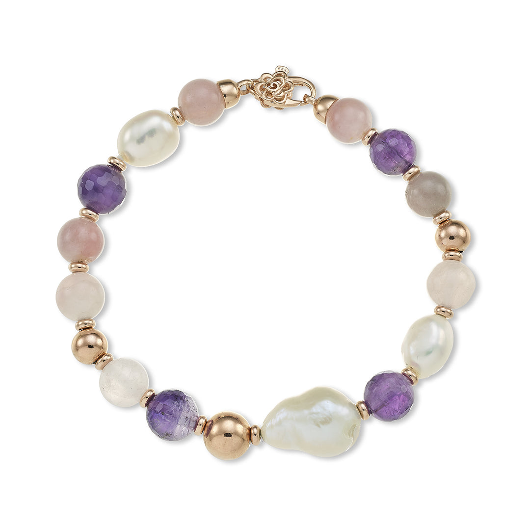 Mikiko br ag925 fw bar 9/10 nucl. 11/12 Amethyst und rosa Opal 8 mm MB7457A3AMETISTA