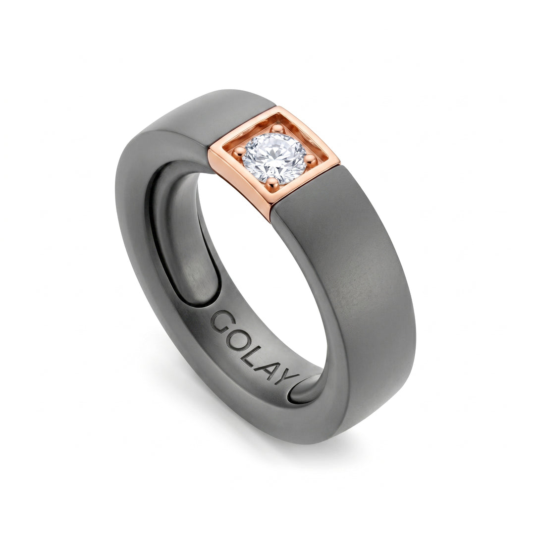 World Diamond Group girgio titanium ring, with 18kt rose gold element, set with 0.25ct diamond, adaptable with bearings from 14 to 18 GAN033O3DIGR-1418