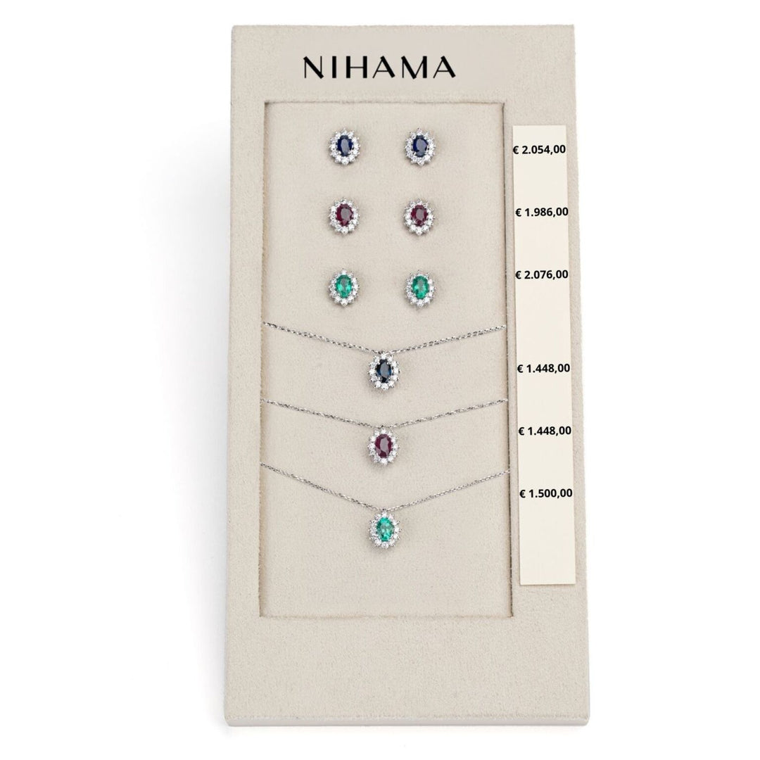 Nihama-Paket Kl. 5047 + oder 5030 18kt oval 6x4 Saphir, Rubin und Smaragd nat. N.LIGHTBOX.11-N