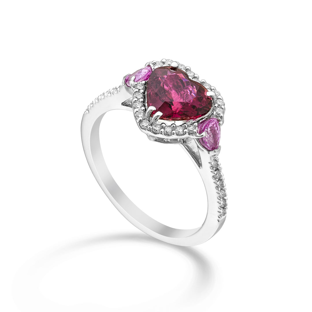 Golay hart toermalijn ring 8x8, z.pink drops 4x3 en dia ACLC095DZPTO88-24180110011