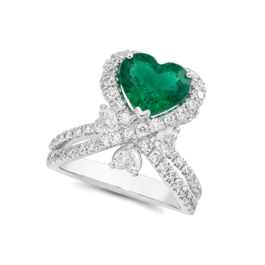 World Diamond Group Smaragd-Herzring 10x9 herzförmige und runde Diamanten APU172DSM-26068110168
