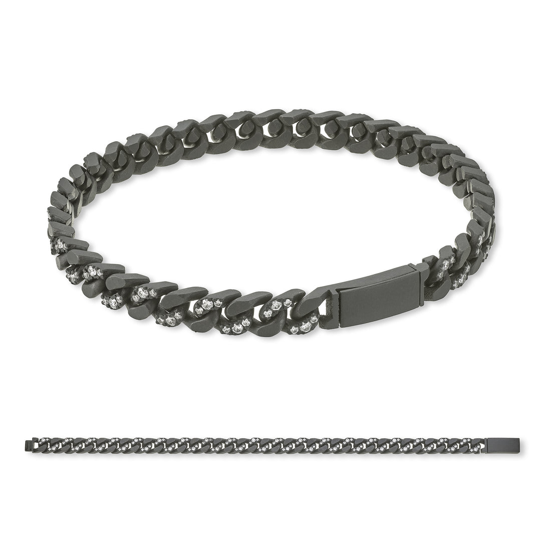 X-Diamond Bracciale Groumette 19 maglie piccole incassate in titanio nero e 18 lisce alternative + ch titanio liscia 20cm LXDBRG002DI1NE-200