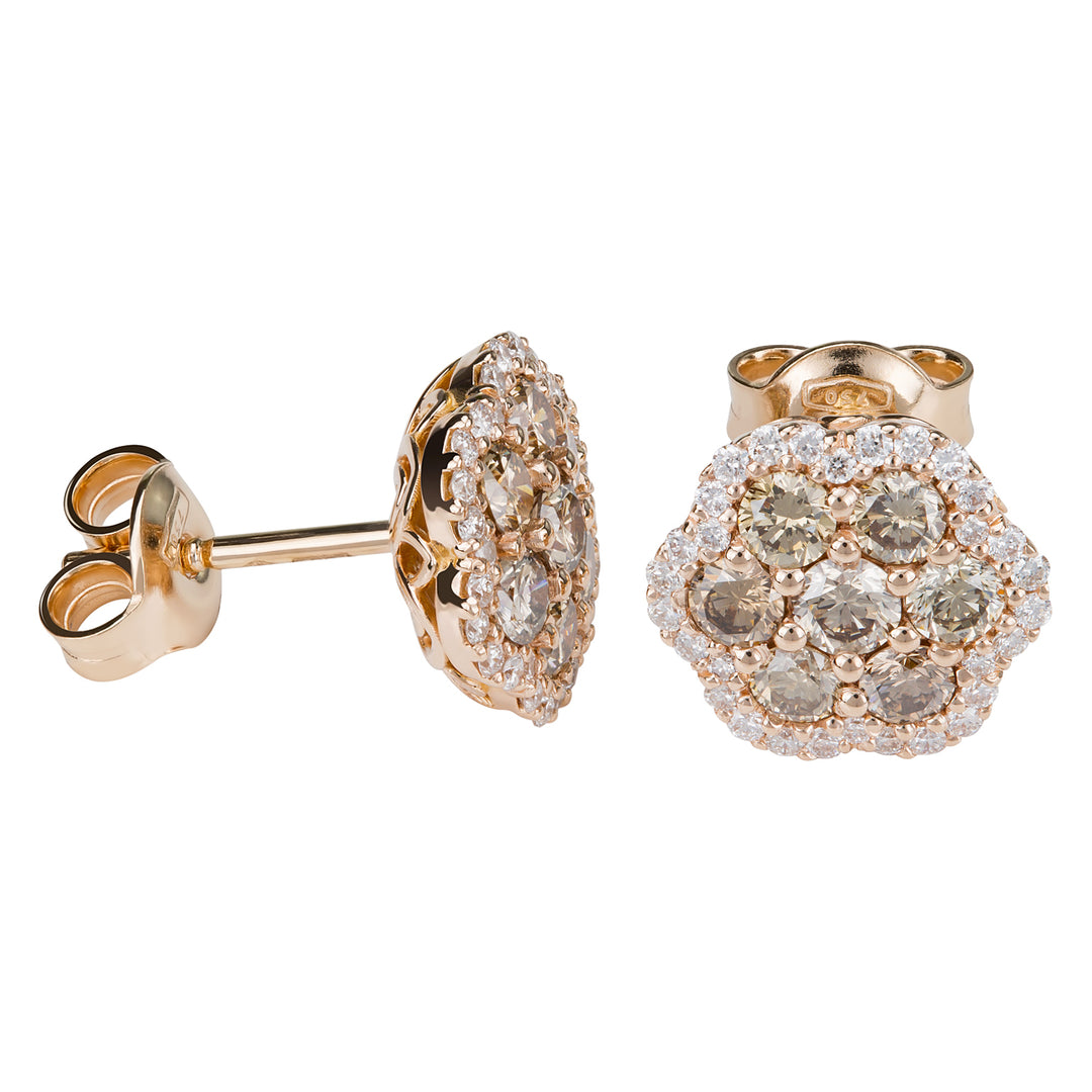 Golay bruine diamanten bloemoorbellen met omtrek OPV007DIBW-18015110014