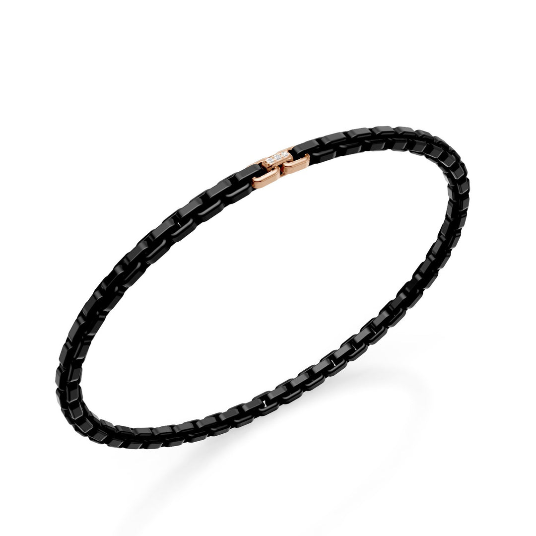 Golay black titanium bracelet, with 3 18k rose gold inserts, of which only the central one is set with diamonds, square link, 19cm GBR033E3AO3DINE-190