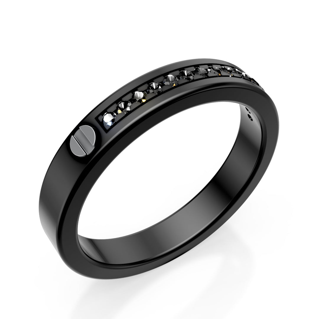 World Diamond Group ring with black diamonds in black titanium, with platinum inserts, size 19 GAN014PTBKNE-19