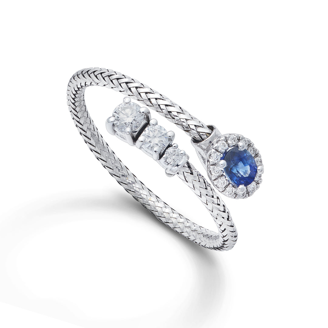 World Diamond Group een 18k ovale natuurlijke saffier mesh 4x3 ct.0.21 diam. 0,19 ct witgoud GAMAGLIA02DIZFO4