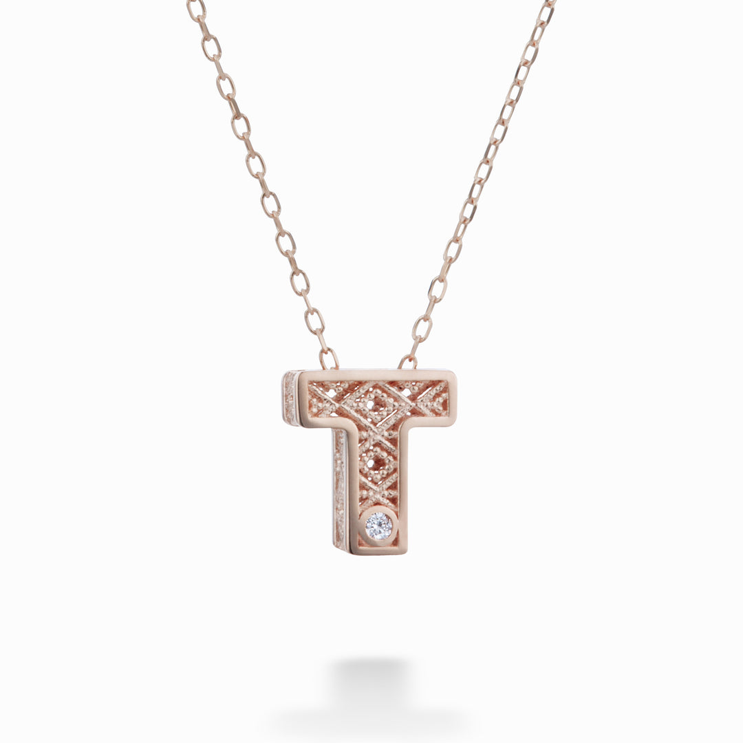 Nihama cl 18k letter n roségoud diam. ct.0,01 NDLETTO3