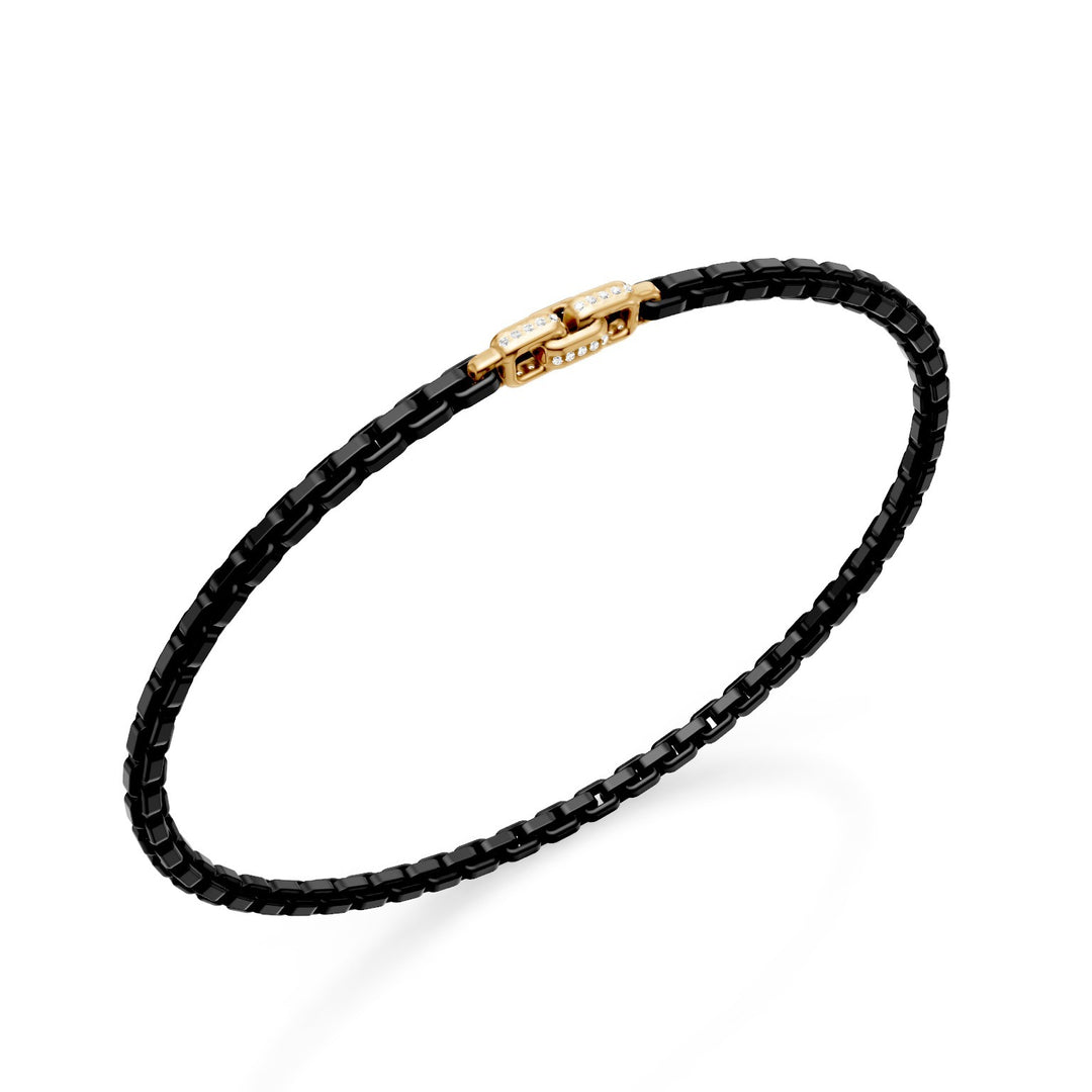 Golay black titanium bracelet, with 3 large 9kt yellow gold pavet inserts, square link, 17cm GBR030R1DINE-170