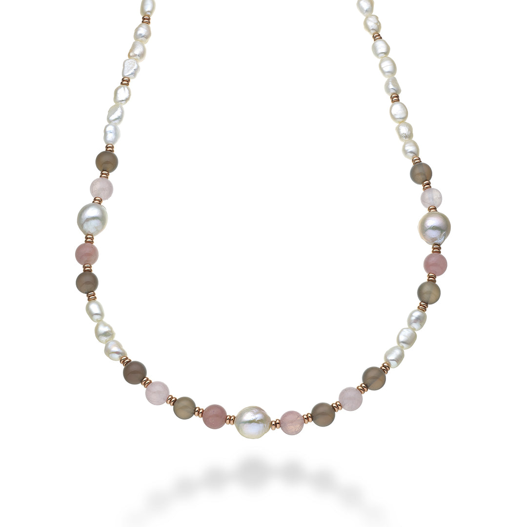 Nihama cl ag925 fw bar 6/7 nucl.11/12 rosa opal und grauer achat 8mm 60 cm NC7133A3OPALEROSA