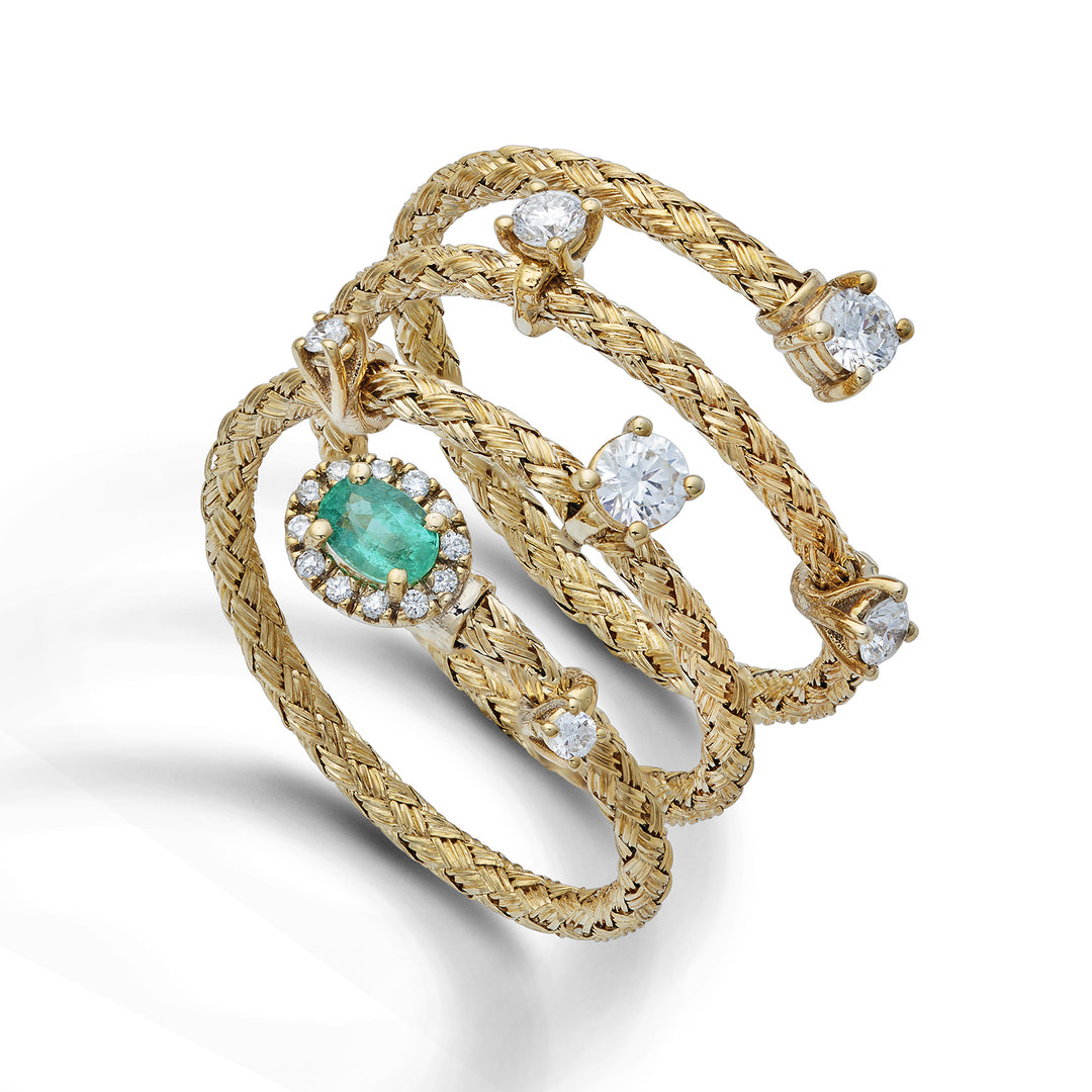 World Diamond Group an 18k oval natural emerald mesh 4x3 ct.0,16 diam. 0.35 ct yellow gold GAMAGLIA01DISMO1