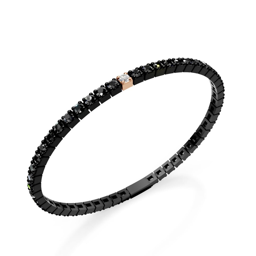 World Diamond Group tennis bracelet in black titanium, with black diamonds and an 18kt yellow gold insert with white diamond, 18cm GBRT001E1O1DINE-180