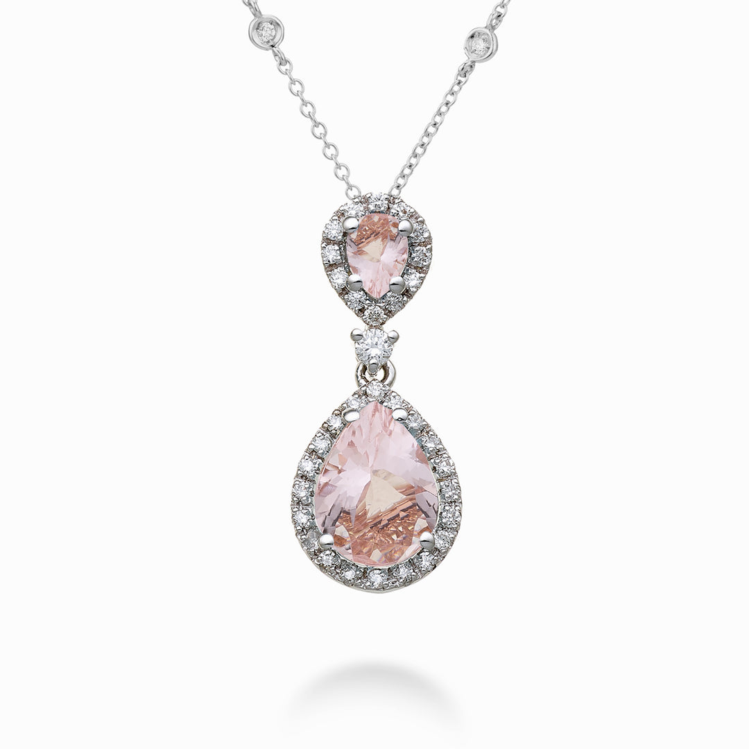 Golay necklace teardrop morganites 8x6 and 4x3 and diamonds PCLC208DMO68-23250110094