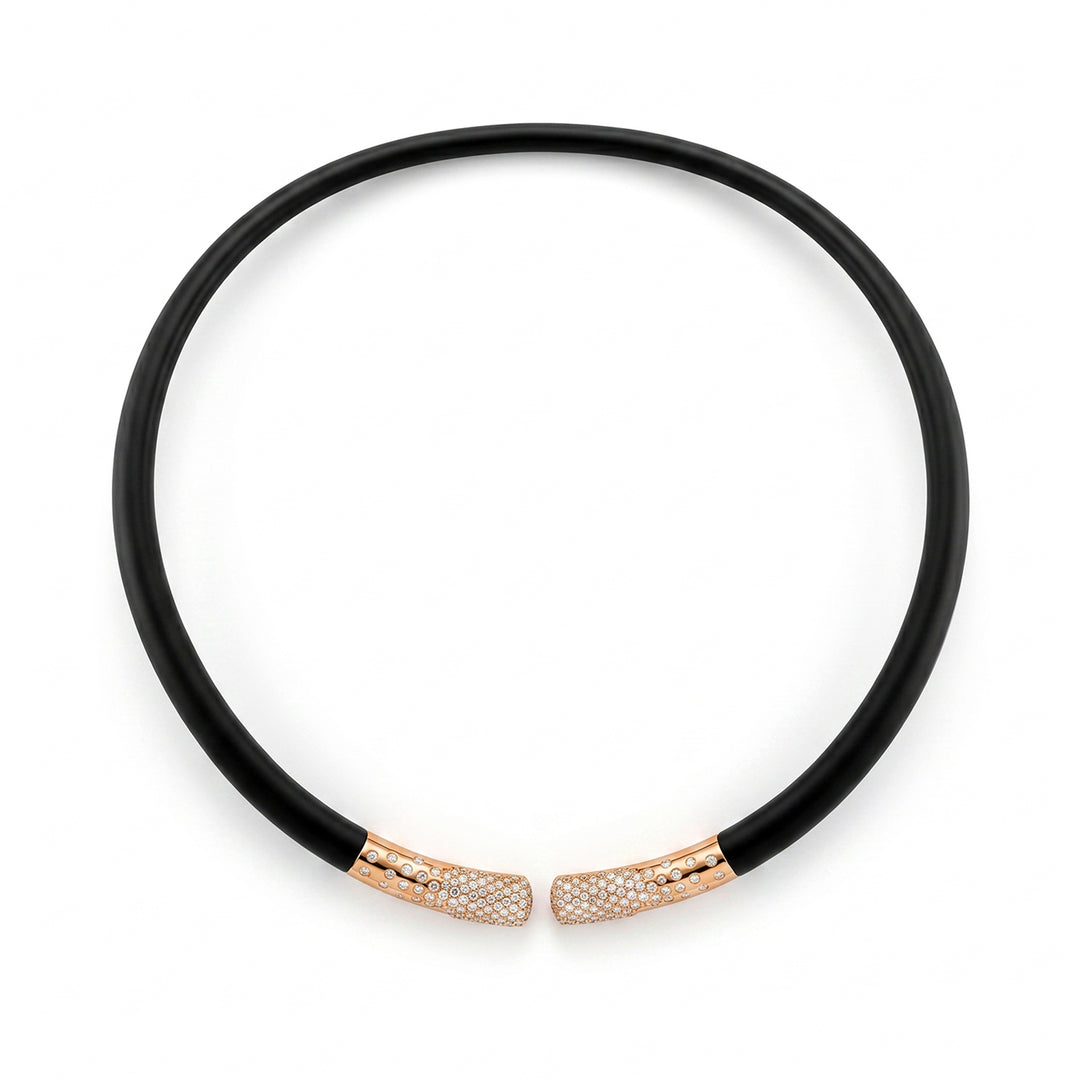 Golay necklace in black titanium and 18k rose gold elements, paved with diamonds on the opening GD022O3DINE
