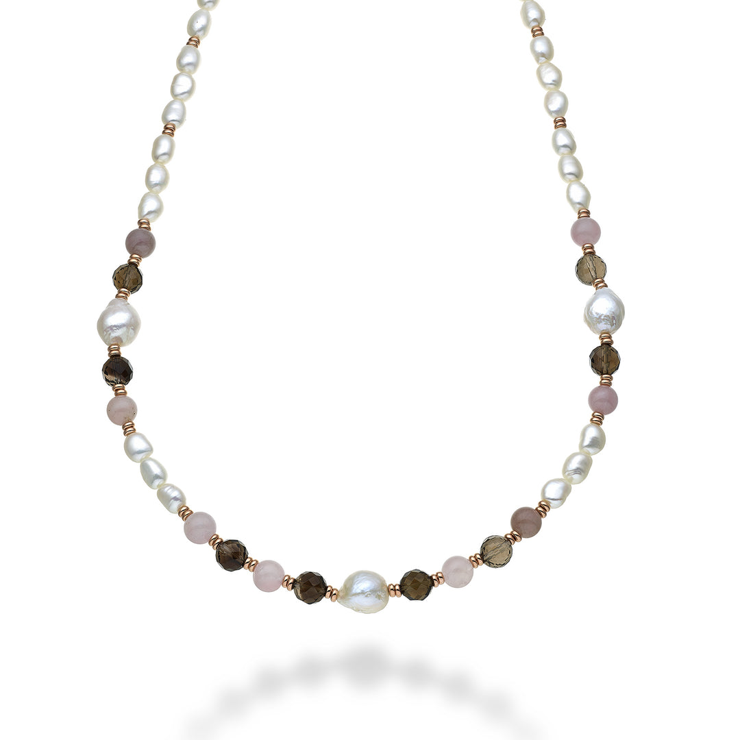 Nihama cl ag925 fw bar 6/7 nucl.11/12 rosa opal und rauchquarz 8mm cm.60 NC7133A3QUARZOFUME