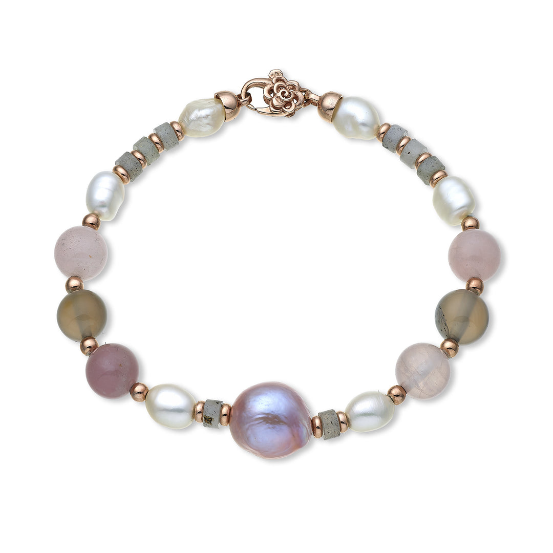 Nihama br ag925 fw bar 6/7 nucl. 12/14 rosa Opal und grauer Achat 8 mm NB7453A3OPALEROSA