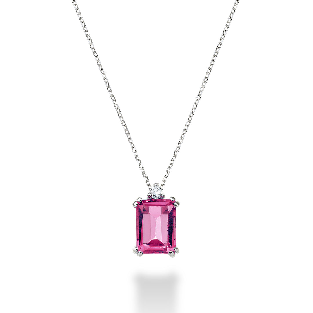 Mikiko cl 18k achthoekige roze topaas 8x6 ct.1,90 diam. ct.0,03 MPCL090DITPPK3O4