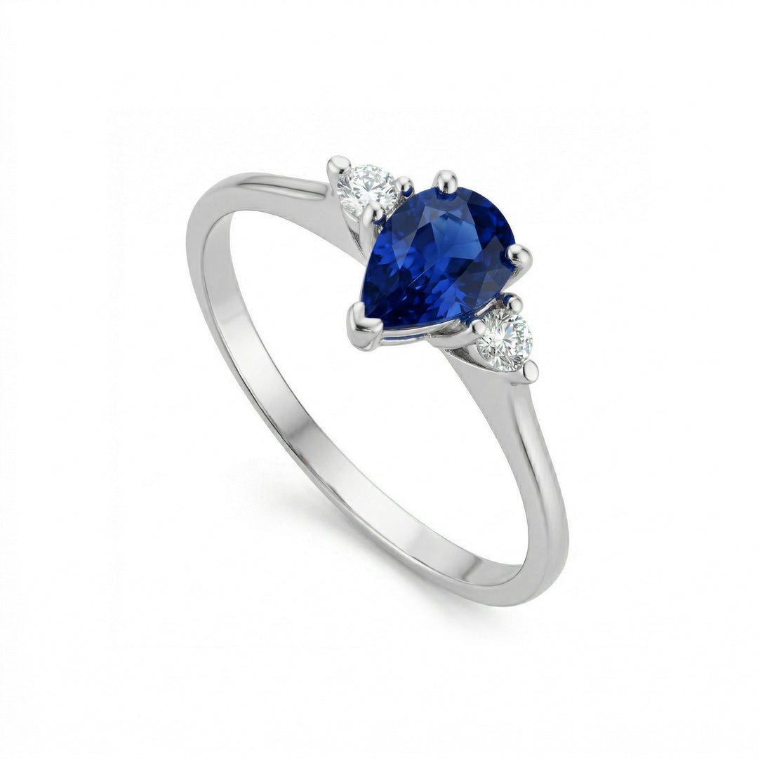 Golay ring heat-diffused sapphire drop 6x4 and diamonds ACL491DIZB1-19142110030