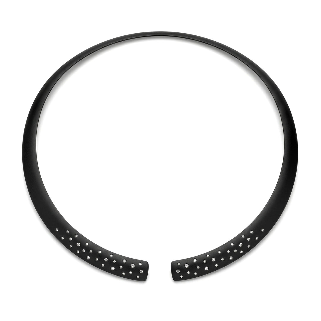 Golay-halsketting in zwart titanium en diamanten aan de opening, sterreneffect GD019DINE