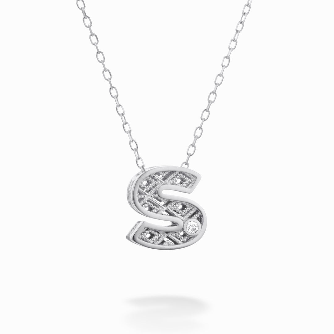 Nihama cl 18k letter s witgoud diam. ct.0,01 NDLETSO4