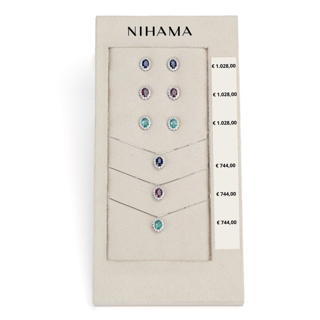 Nihama-Paket Kl. 5086 + oder 5068 18kt ovaler 6x4 Saphir, Rubin und Smaragd tr. N.LIGHTBOX.16-T