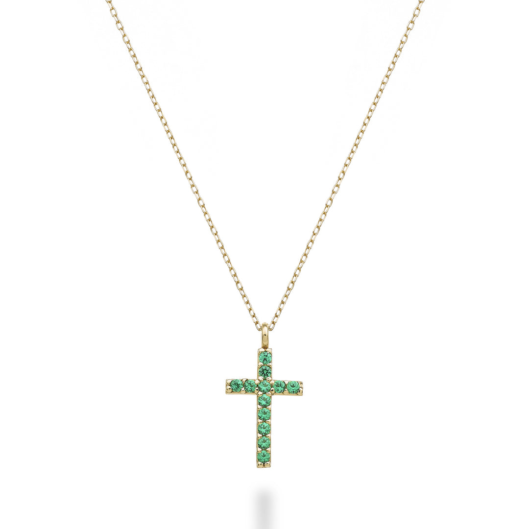 Mikiko cl 18k Kreuz Größe 2 Gelbgold mit Smaragden 0,05 ct MDCRO2O1SMR