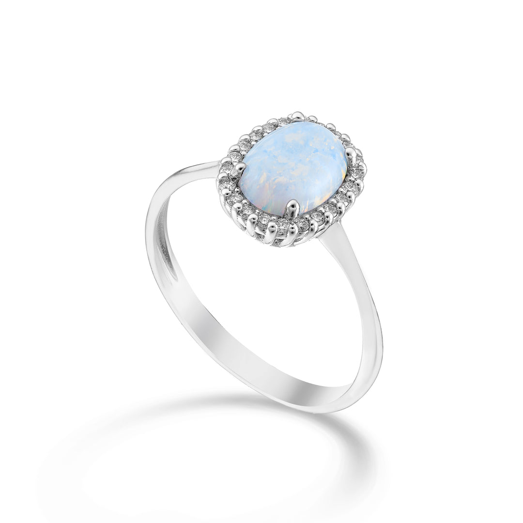 Mikiko een 9k opaal cabochon ovaal 8x6, met diamantomtrek MA5208R4OP