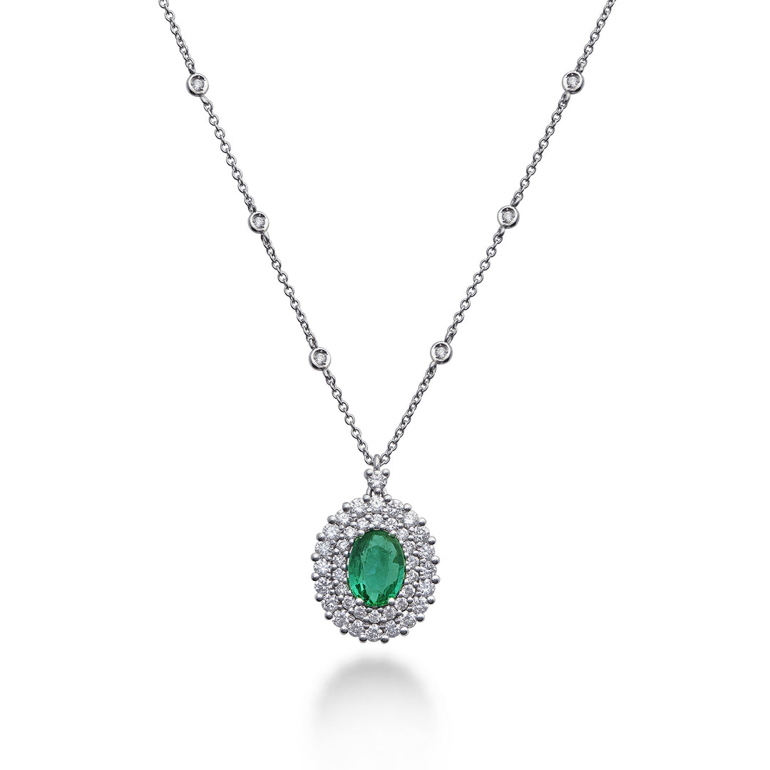 Golay ovale ketting met smaragd 6x5 met dubbele contour PCL128DISM65-22126110013
