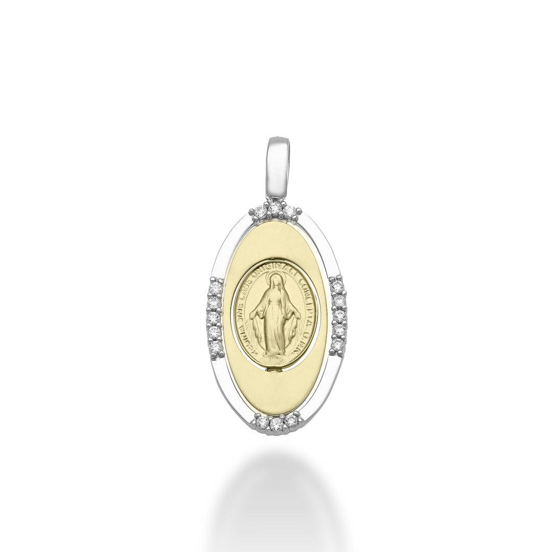 Nihama pe 18k 0,13 ct Madonna wonderbaarlijke medaille wit/geel goud 2,1 cm NP5026O7BR013