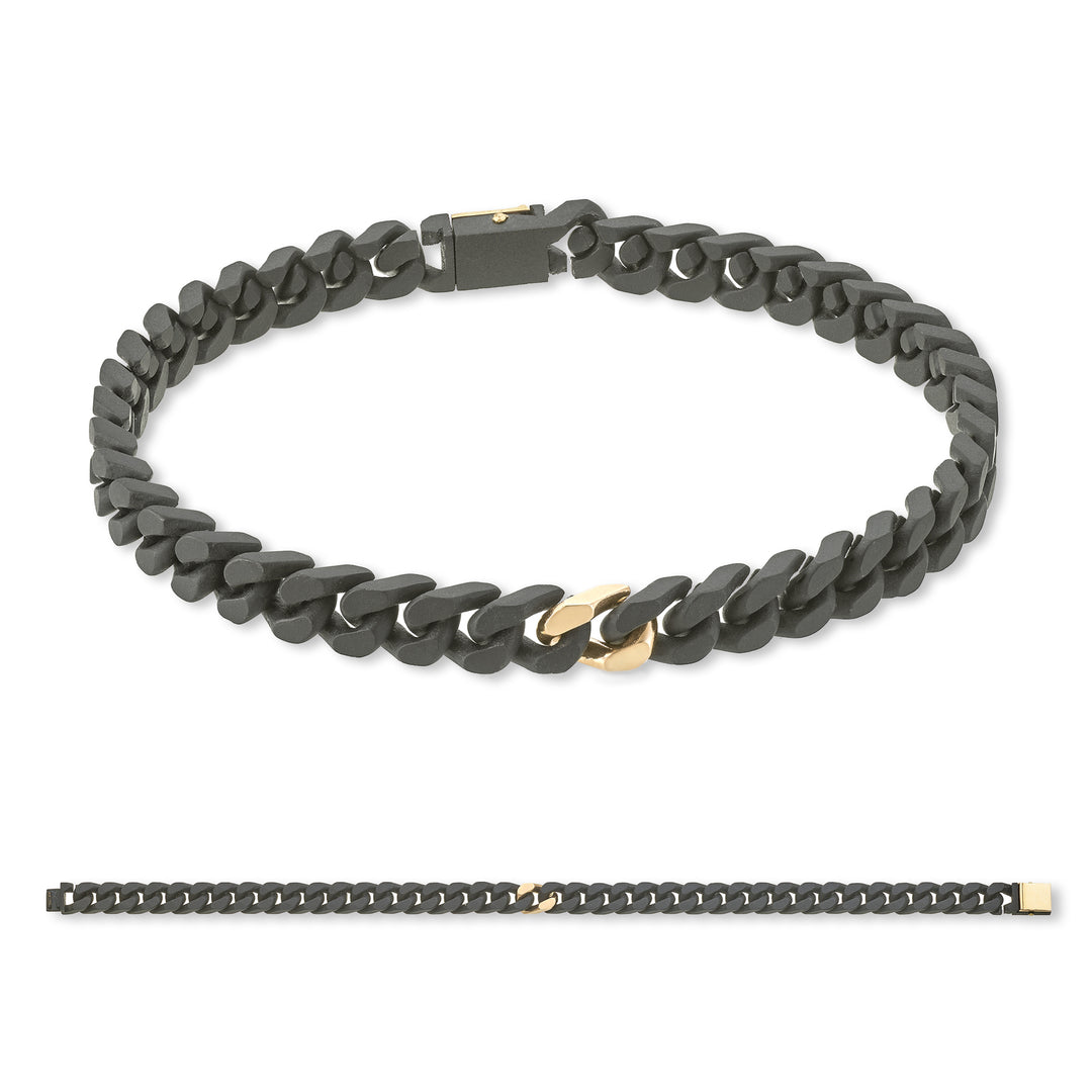 X-Diamond Bracciale Groumette 36 maglie piccole in titanio nero + 1 liscia oro 9k rosa + ch corta con pulsante 9k 20cm LXDBRG002R3DI3NE-200