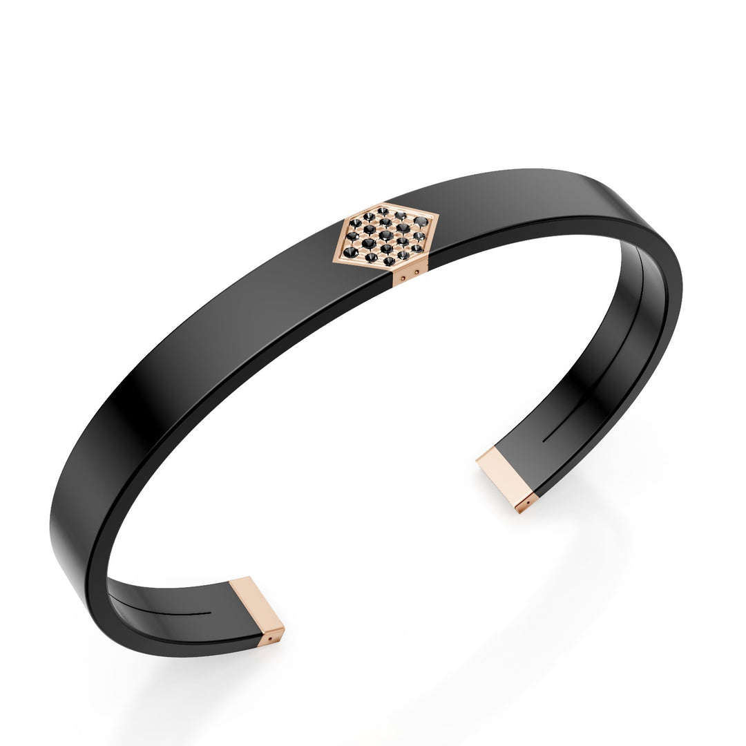 World Diamond Group slavenarmband in zwart titanium, 18kt roségouden inzetstuk, geplaveid met zwarte diamanten, middelgrote maat GBR040O3BKNE_M