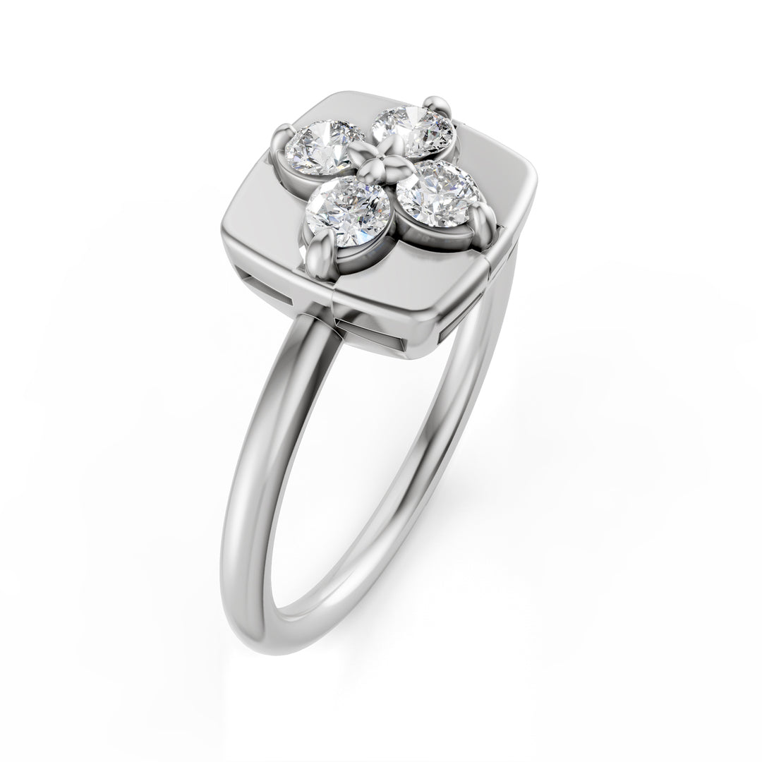 Golay-Satin-Blumenring mit großen weißen Diamanten AMPFI01DI88SB-23314110054