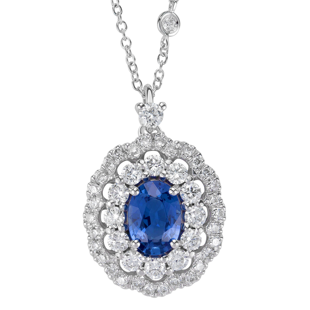 Golay ovale Saphir-Halskette 7x5 Doppelt. Diamanten PCLC050DIZB-22216110002