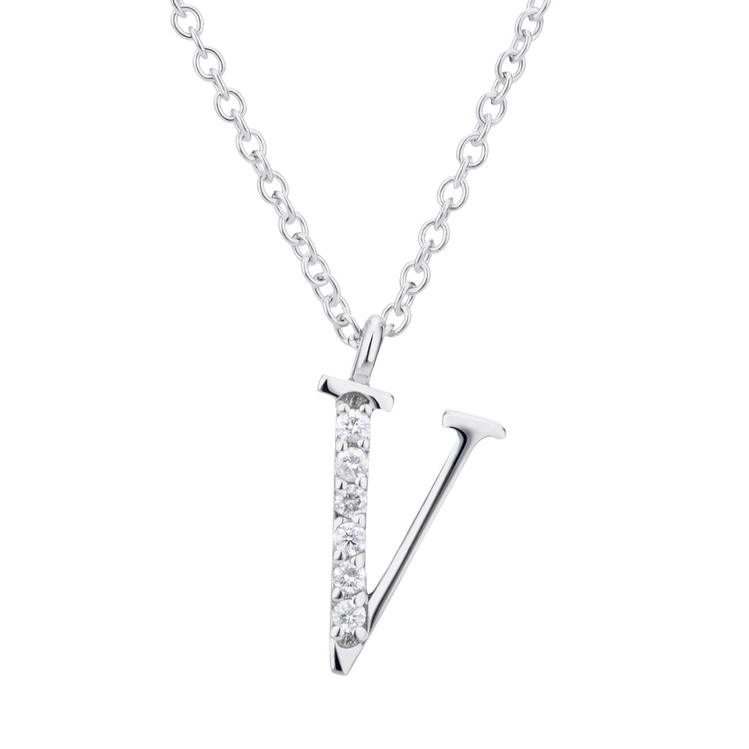 Golay cl 18k letter v grote diam. 0,03 ct GDGFVO4 witgoud